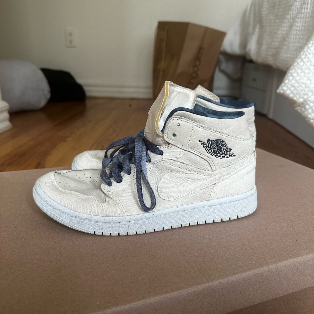 Air Jordan beige and denim blue mid sneakers